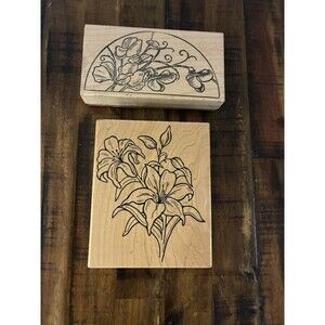 Rubber Stamps Lot of 2 Large Floral Wooden Flowers Bouquets